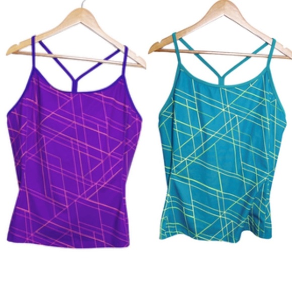 Old Navy Tops - 2 Pack Old Navy Active Racerback Geometric Patterned Workout Tanks Teal Purple